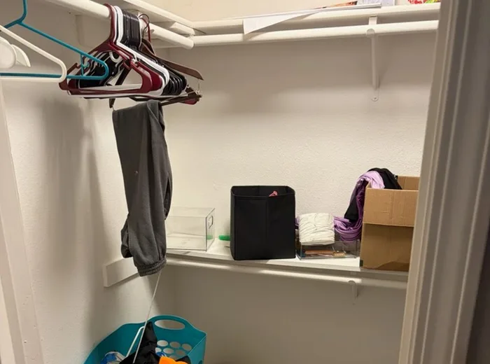 Cluttered closet before a cleanout visit
