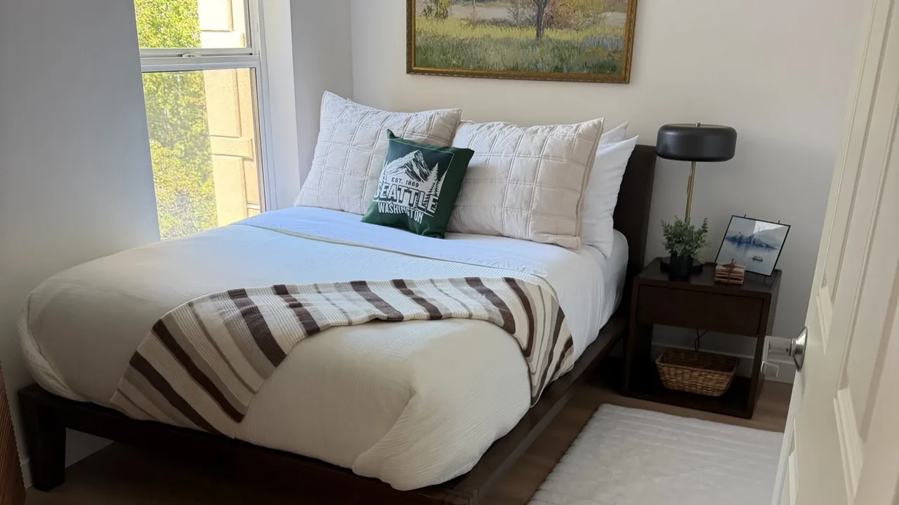 Guest bedroom staged and cleaned for the next Airbnb check-in